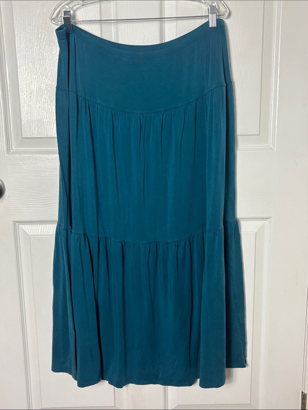 GUDRUN SJODEN Teal Tiered Maxi Skirt size XL Lyocell Elastane lightweight